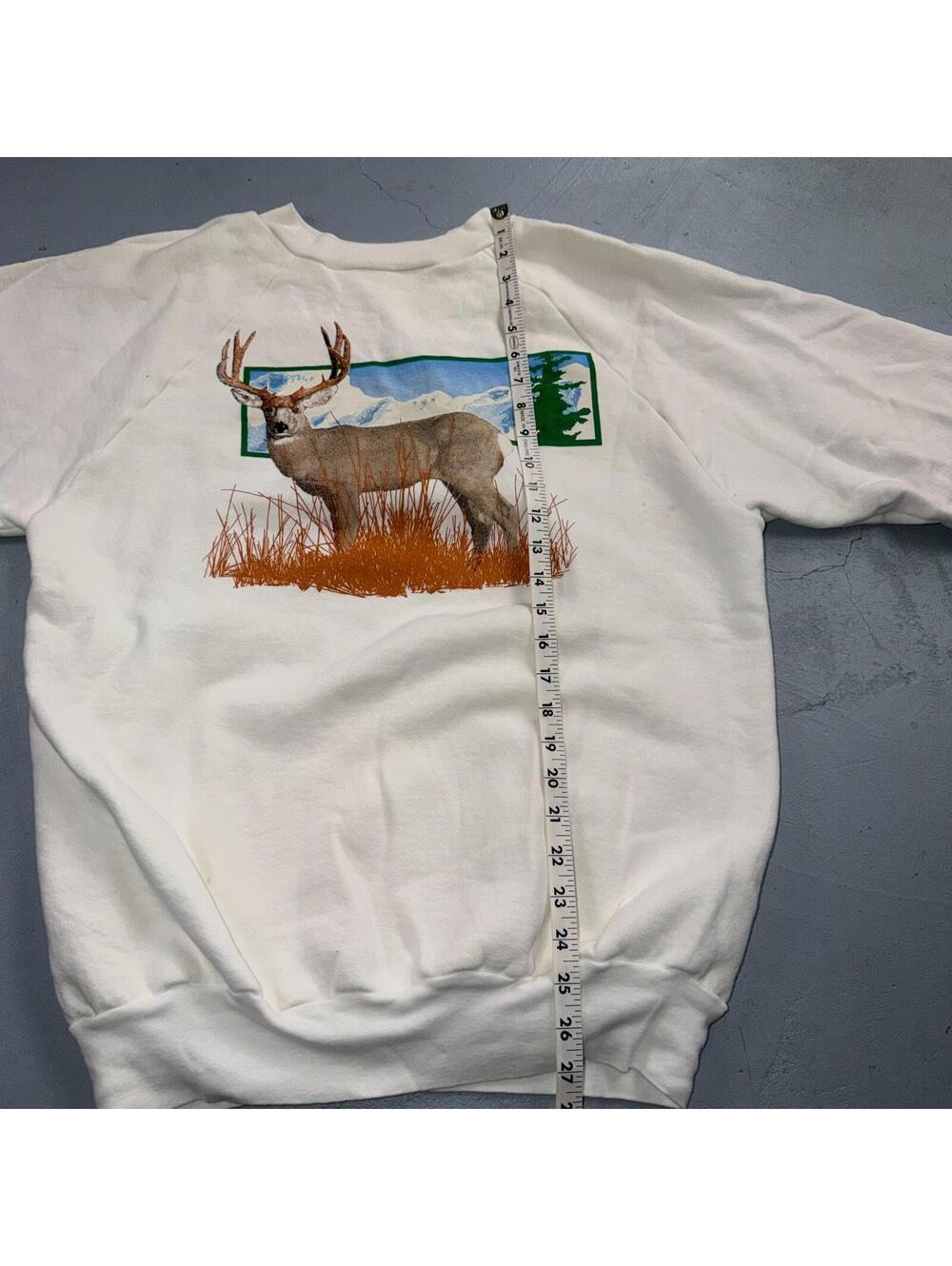 Vintage Deer Elk Wildlife Sweatshirt Mens XL White 80s Crewneck Hunting Animal - Picture 5 of 11